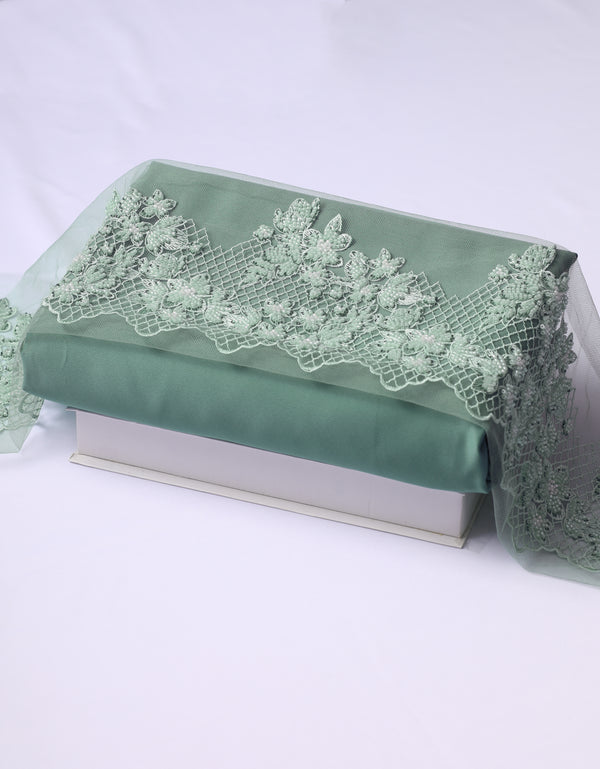 Beaded Border Lace Mix and Match - (Mint Green) + Satin (Jade Green)